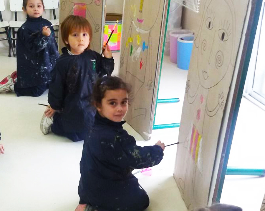 Alumnas de Nivel Inicial pintando
